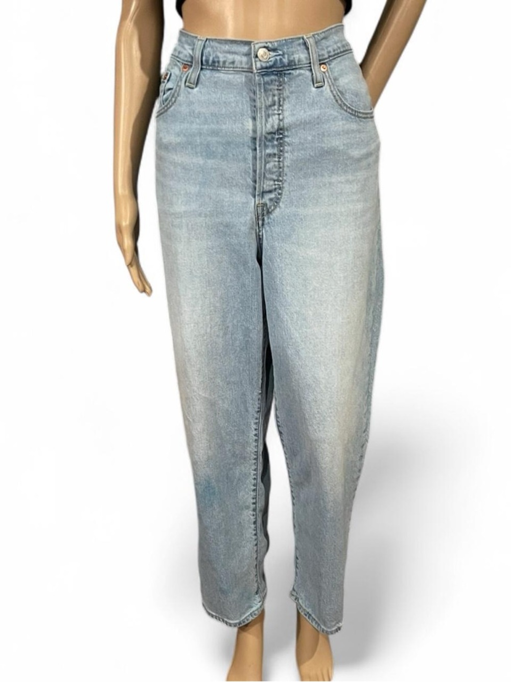 Levi's PREMIUM Ribcage Straight Ankle Linen Blend BIG E Blue Jeans Women W31 L27